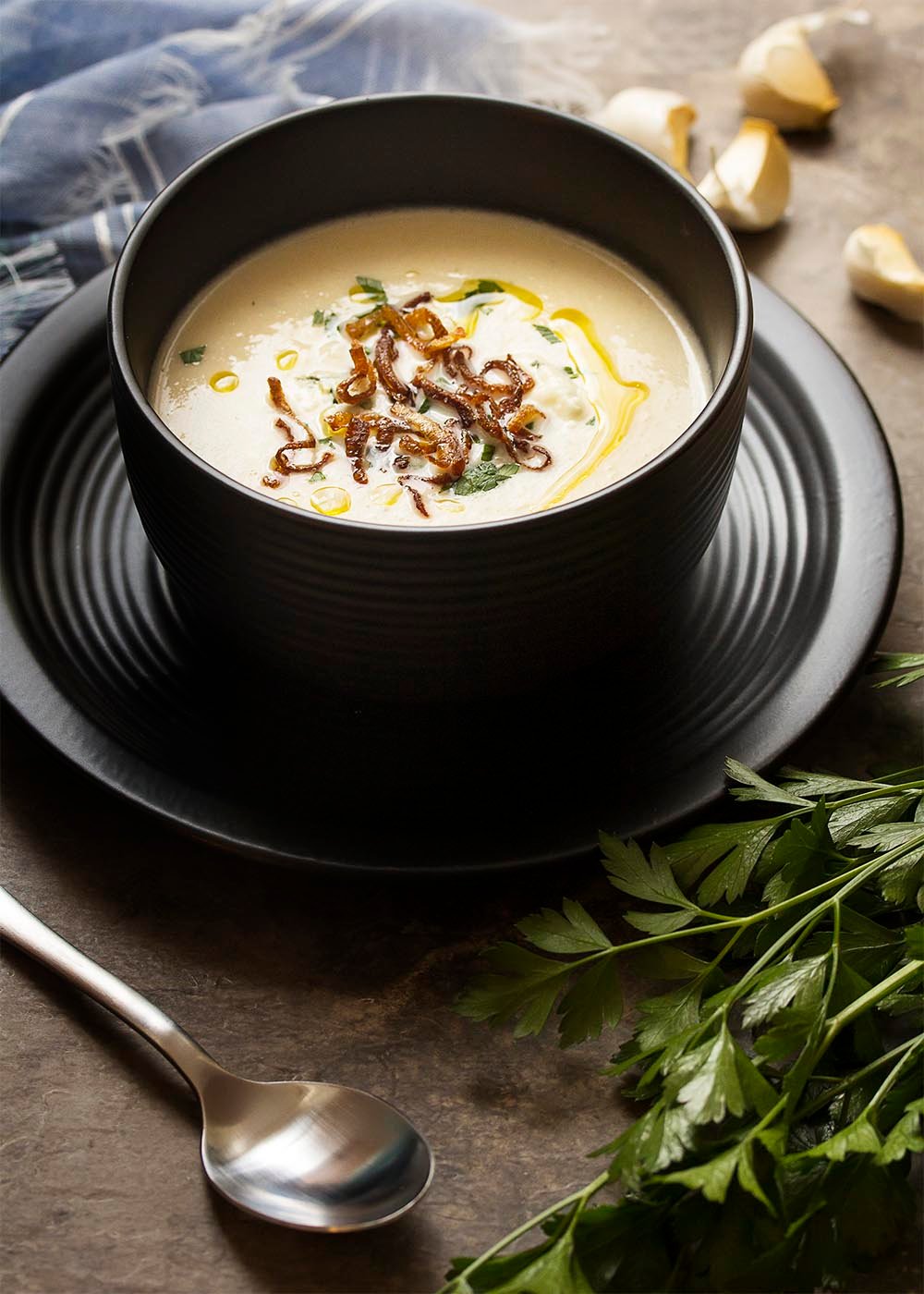 Creamy Cauliflower Blue Cheese Soup With Truffle Oil