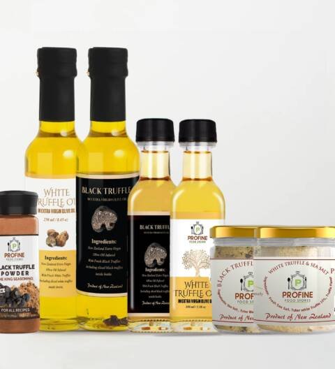 Food Kicker Bundle as Black Truffle Oil 250 cc - White Truffle Oil 250 cc , Black Truffle Oil 100 cc , White Truffle Oil 100 , Black Truffle Salt , white Truffle salt glass , Black Truffle Powder 50 gr