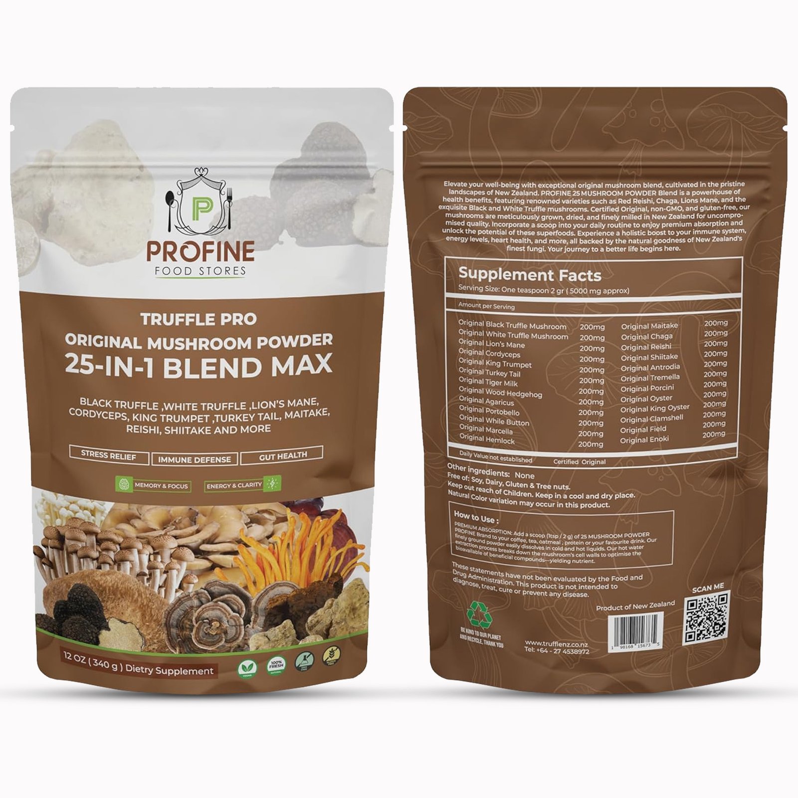 Truffle PRO Mushroom Powder Mix 25- in - 1 Super Blend 5000 mg, with Black Truffle and White Truffle - 340 gr Pack - Image 2