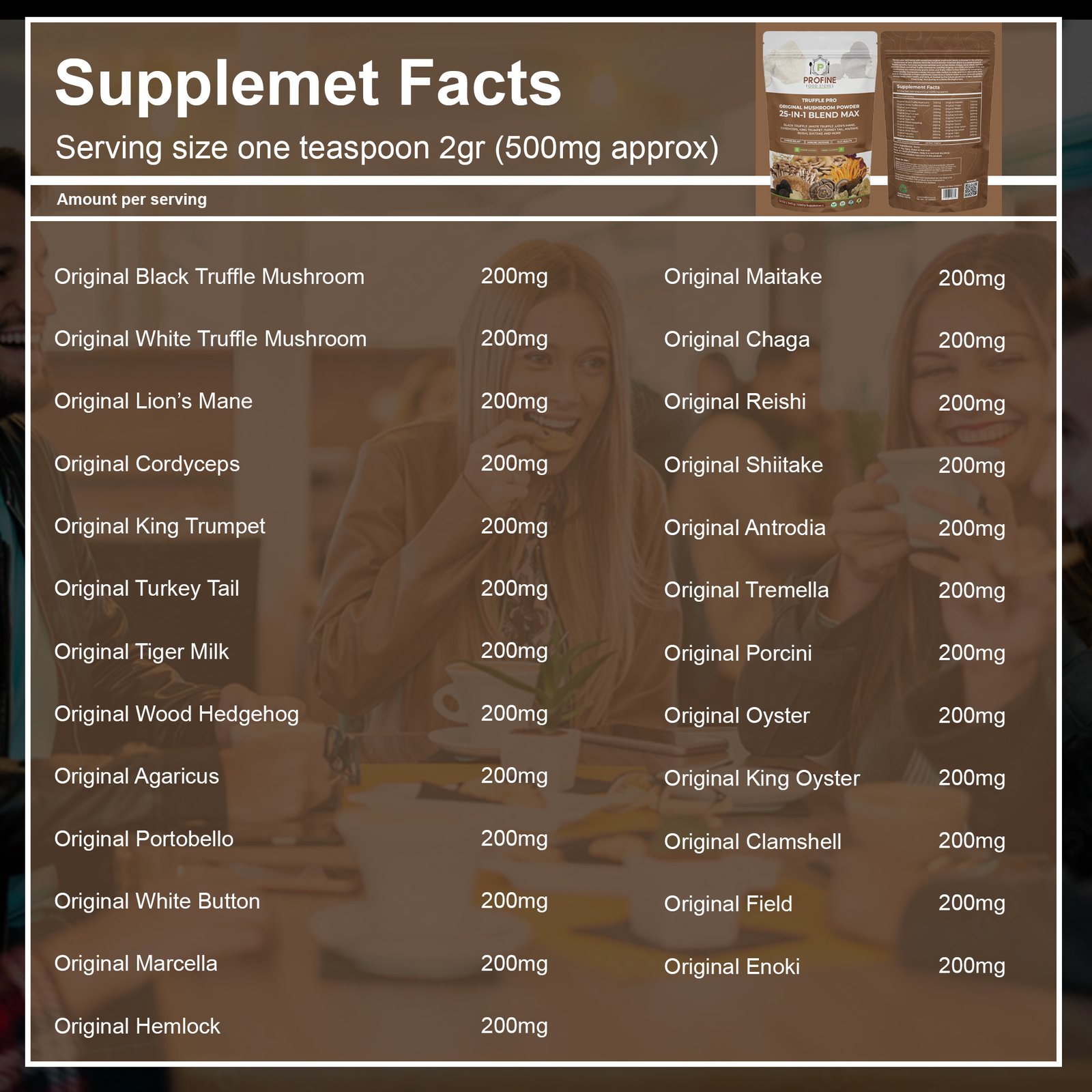 Truffle PRO Mushroom Powder Mix 25- in - 1 Super Blend 5000 mg, with Black Truffle and White Truffle - 340 gr Pack - Image 5