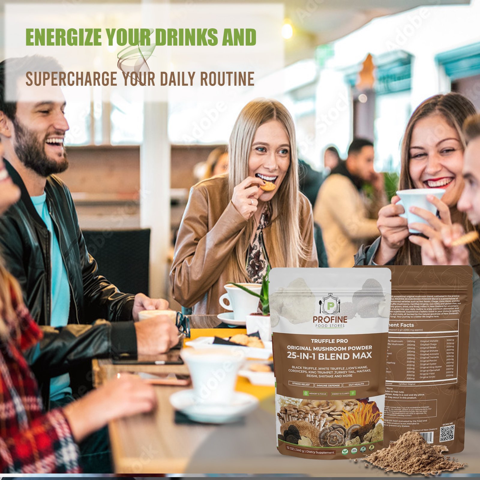 Truffle PRO Mushroom Powder Mix 25- in - 1 Super Blend 5000 mg, with Black Truffle and White Truffle - 340 gr Pack - Image 6
